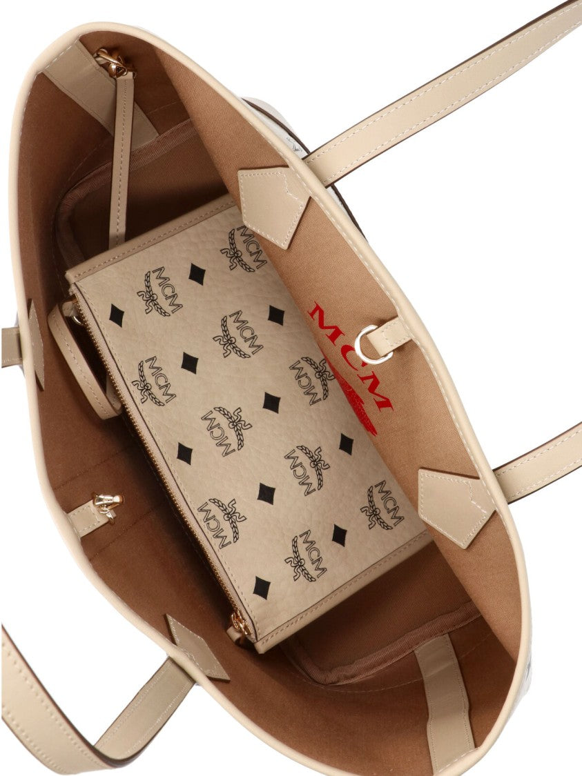 Mcm Structured Logo Print Tote Bag With Matching Pouch