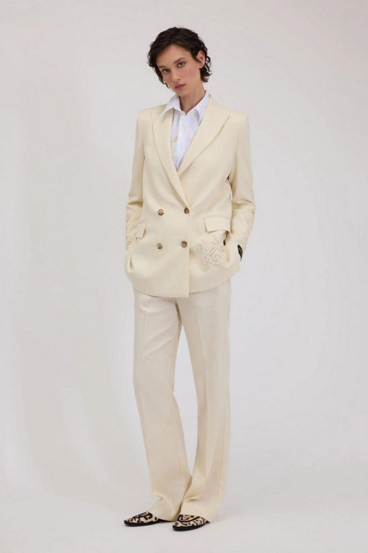 Ermanno Beige Cotton-Blend Straight-Leg Pants
