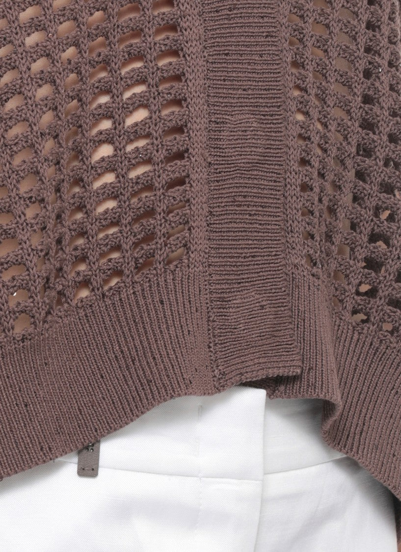 Peserico Brown Perforated Sequin Cotton Vest