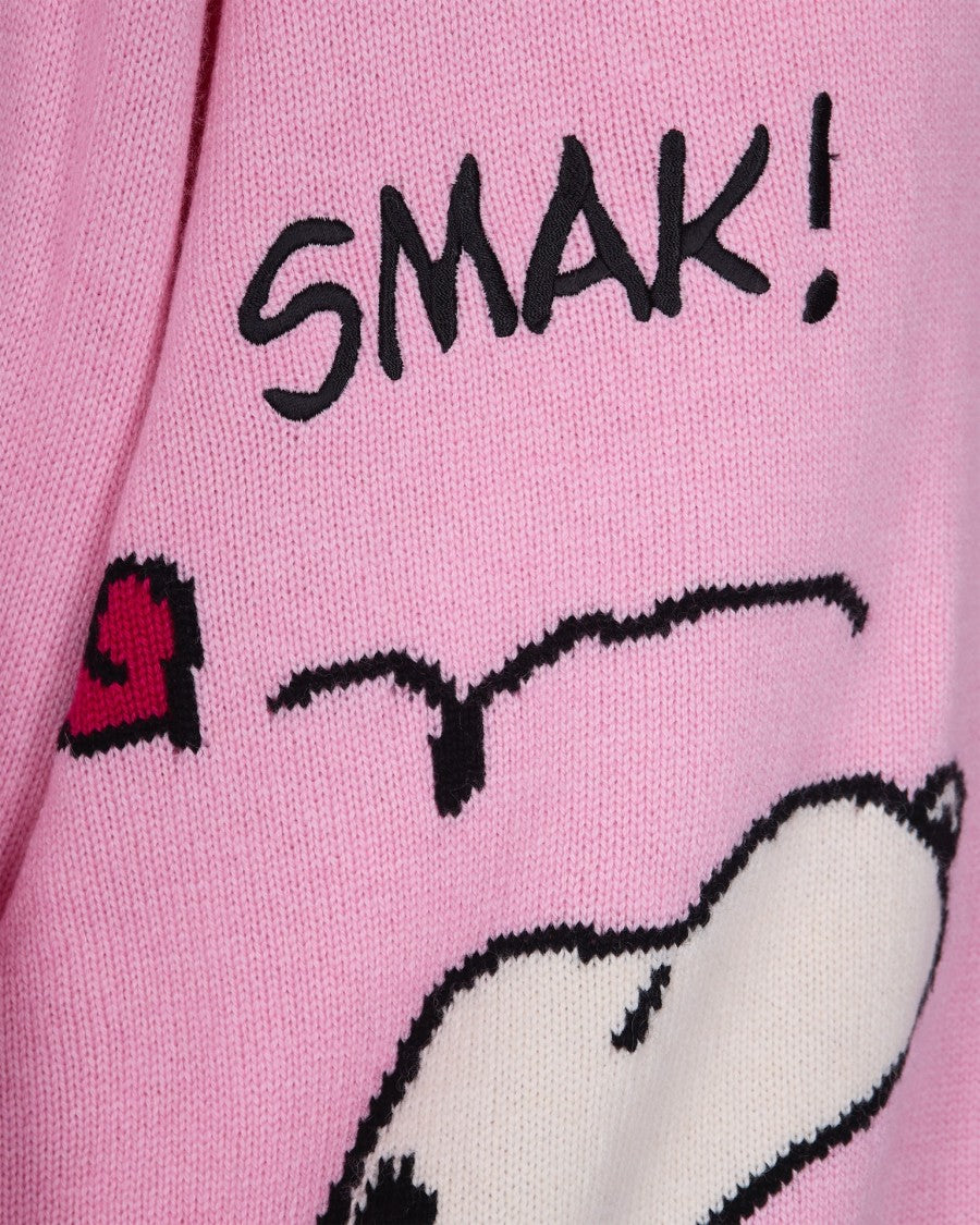 Mc2 Saint Barth Donegal Snoopy Jacquard Cardigan In Cashmere Blend
