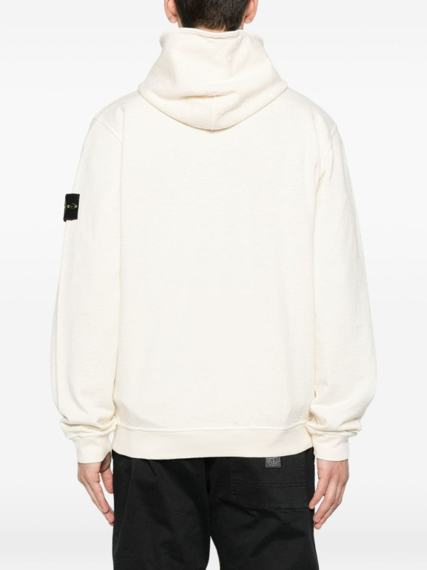 Stone Island Ivory Cotton Hooded Sweatshirt With Distinctive Compass Patch