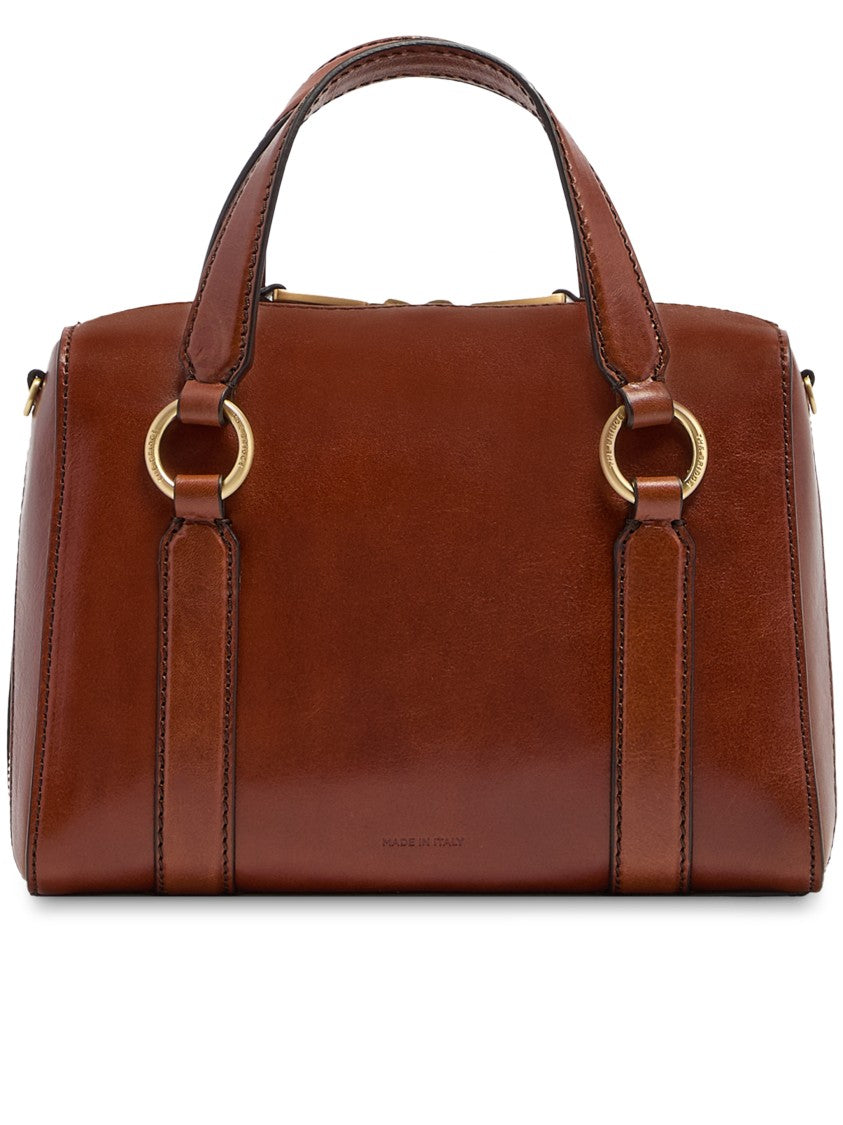 The Bridge Structured Brown Leather Handbag With Gold-Tone Hardware
