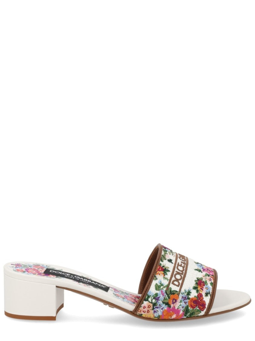 Dolce & Gabbana Brown Floral Embroidered Polyamide Sandals