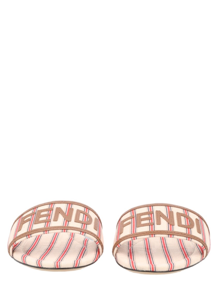 Fendi Ff Canvas Striped Slide Sandals