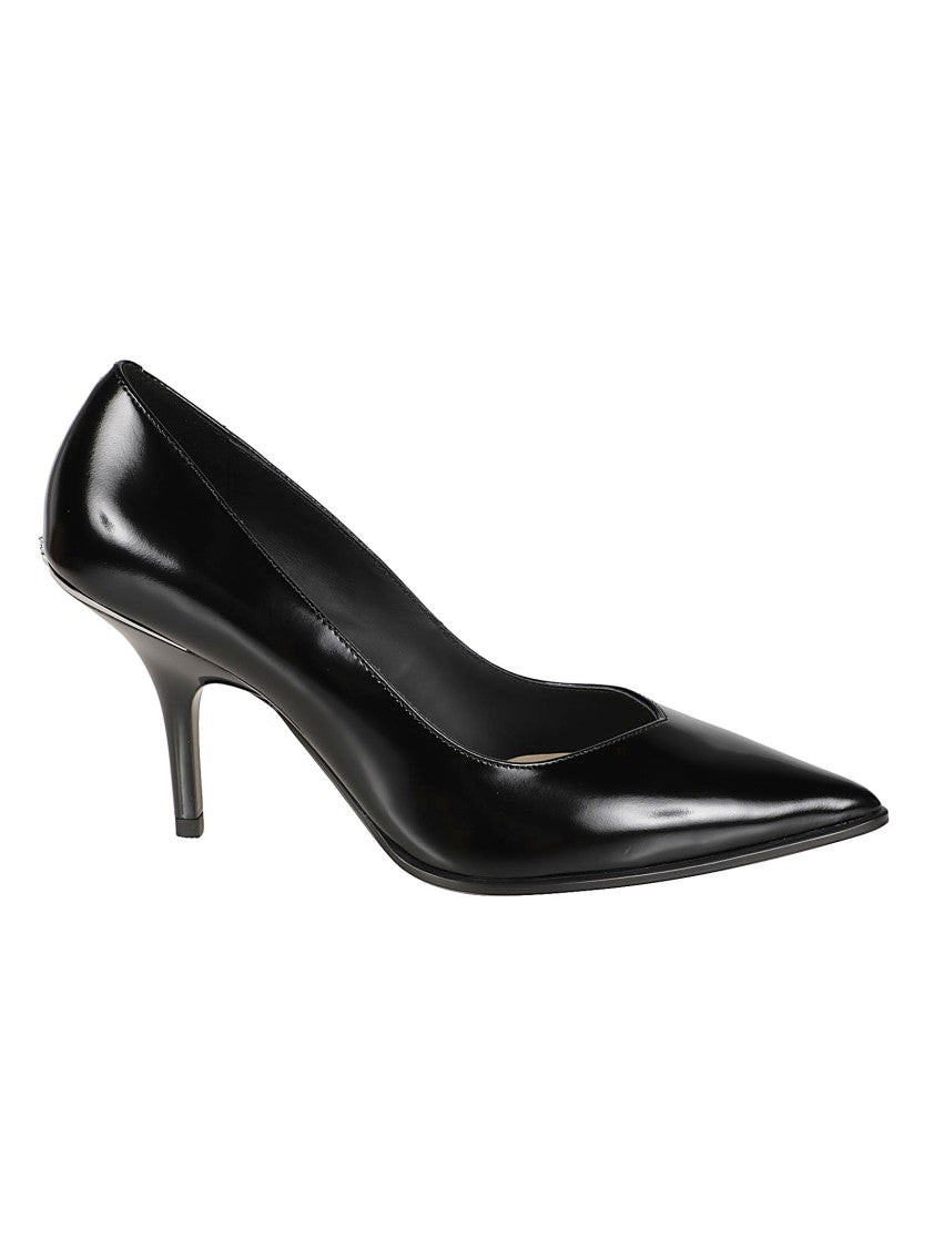 Pinko Pointed-Toe Black Leather Pumps With Kitten Heel And Metallic Detail