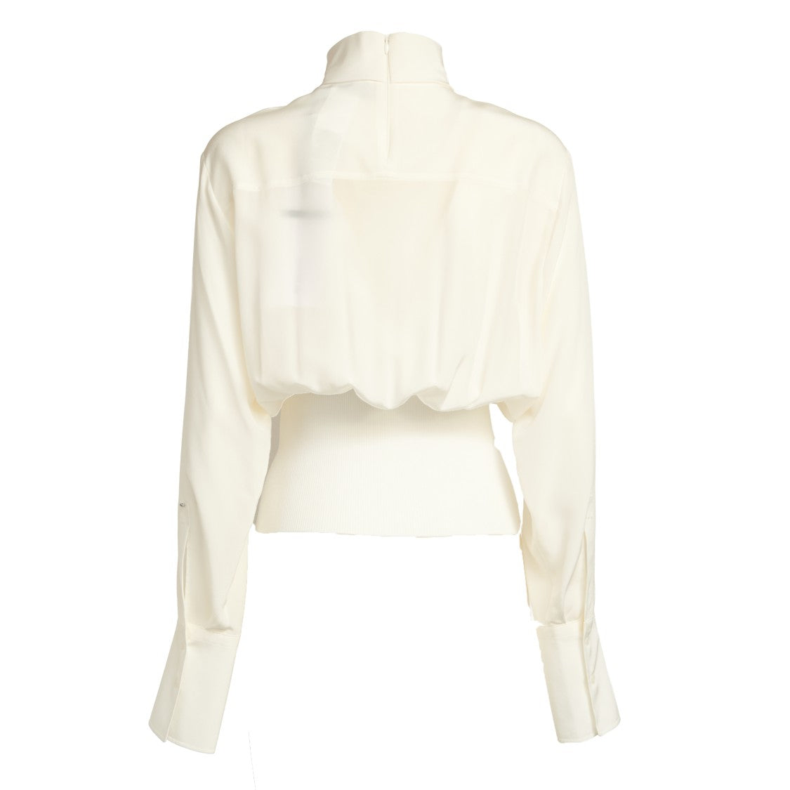 Sportmax High-Collared Silk Top With Ribbed Hem And Zip Closure