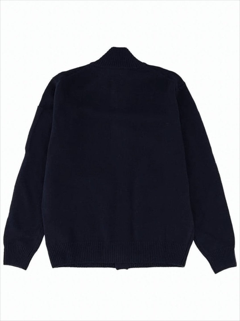 C.P. Company Textured Black Knit Cardigan With Flap Pockets