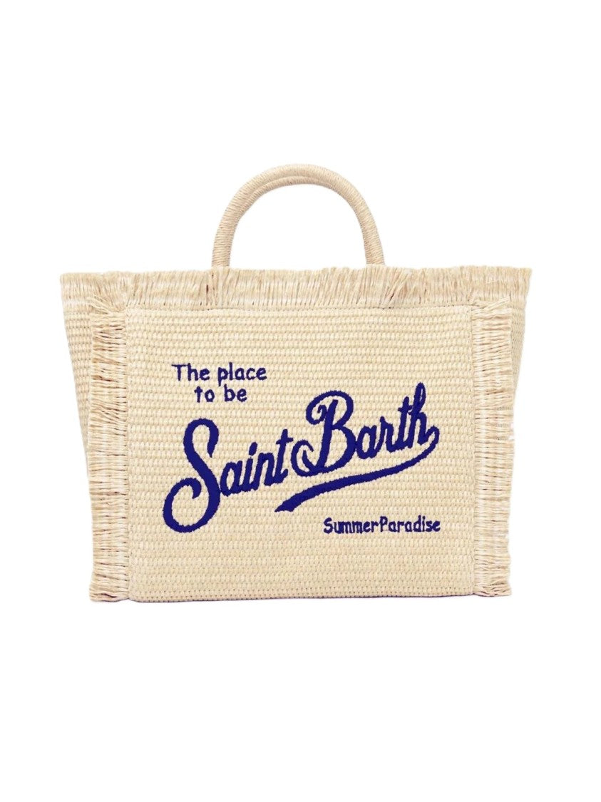 Mc2 Saint Barth Rectangular Woven Tote Bag With Fringed Edges