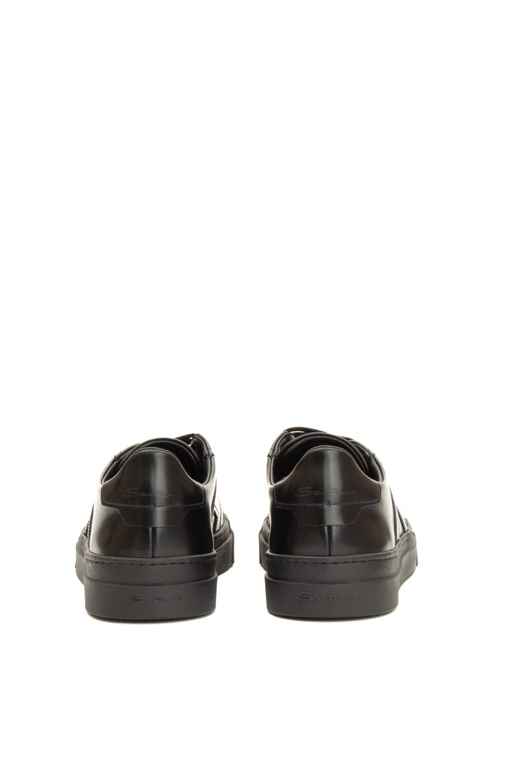 Santoni Double-Buckle Brushed Calf Leather Sneakers