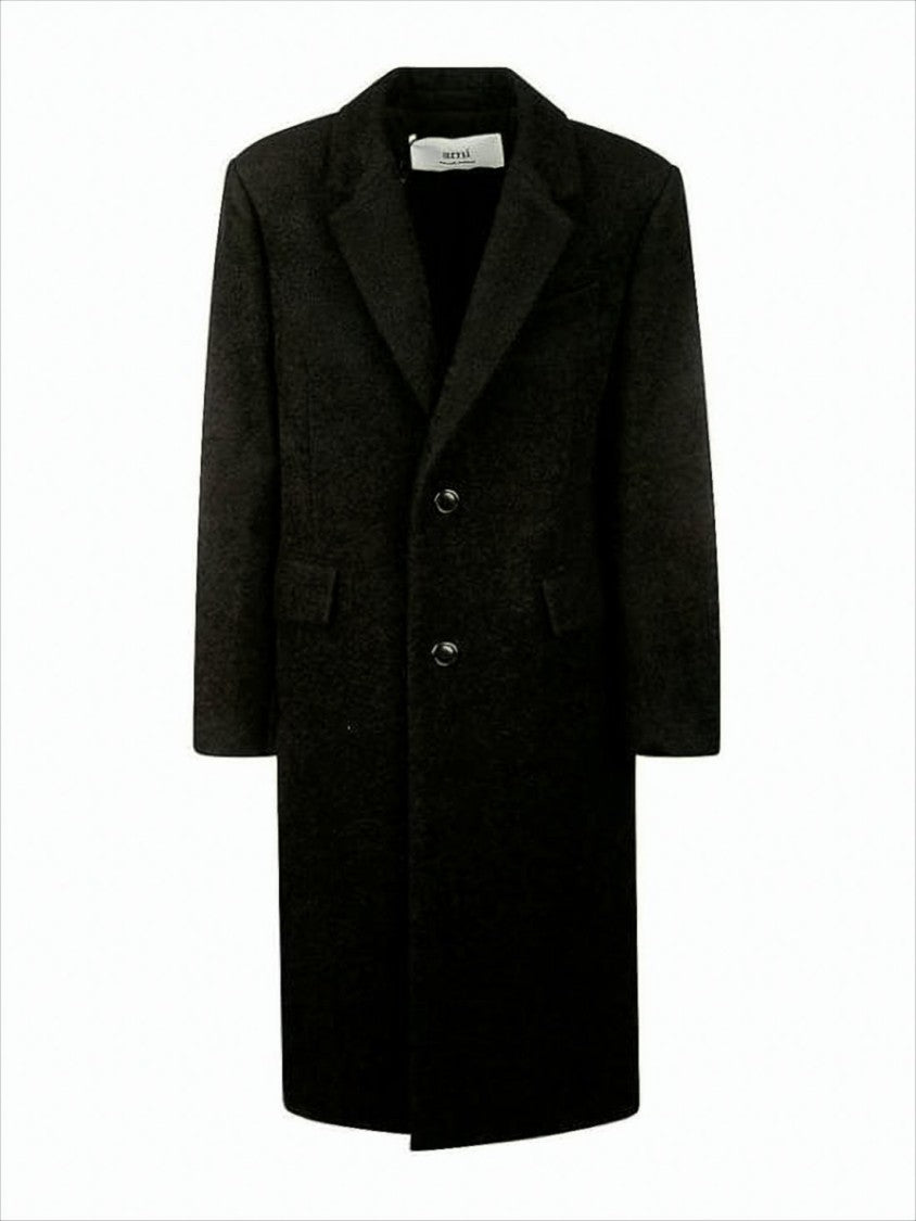 Ami Tailored Wool Blend Coat With Notched Lapel