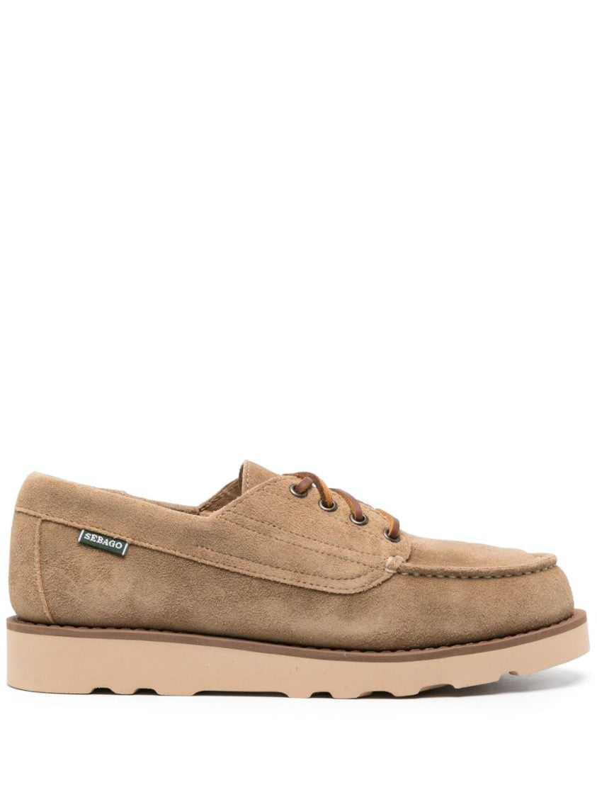 Sebago Beige Leather Moccasin-Style Low Shoes With Lace-Up Front