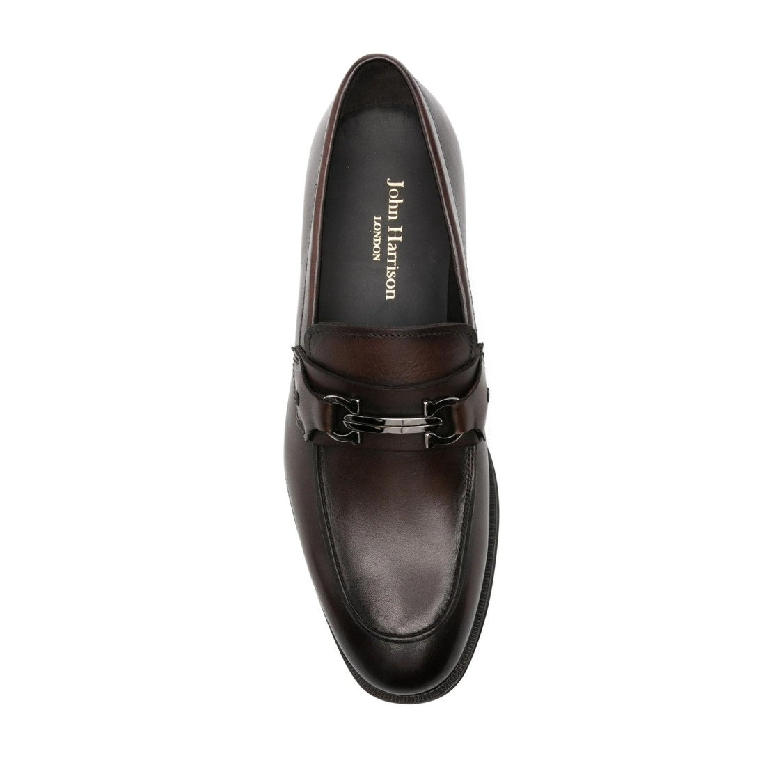 John Harrison Brown Leather Polished Metal Bit Loafers