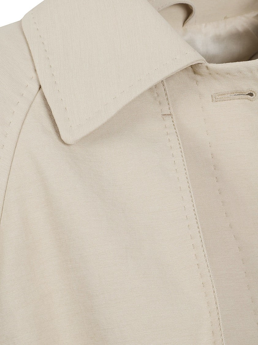 Herno Ivory Crinkled Twill Long Trench Coat