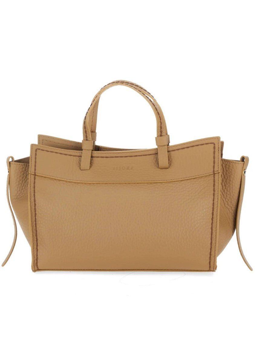 Visona` Brown Queen Rectangular Pebbled Leather Handbag