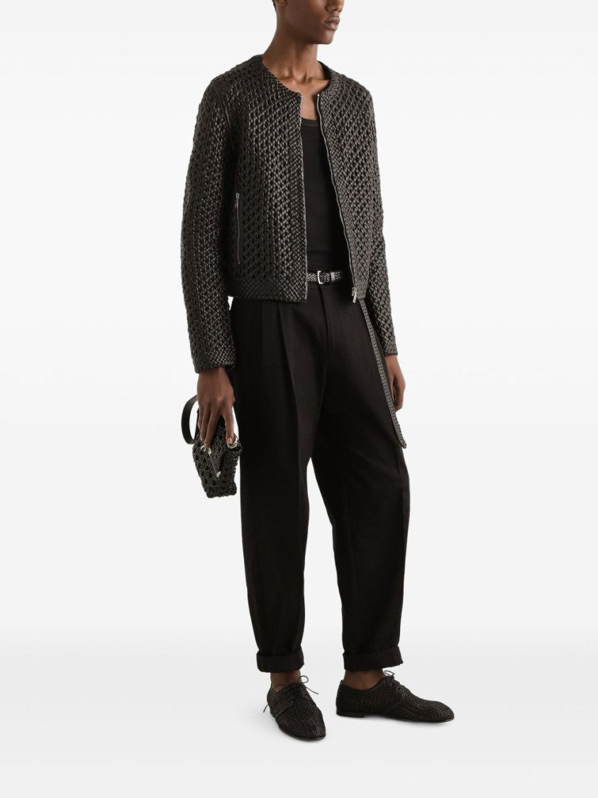 Dolce & Gabbana Woven Design Black Bag With Twist-Lock Closure And Adjustable Strap