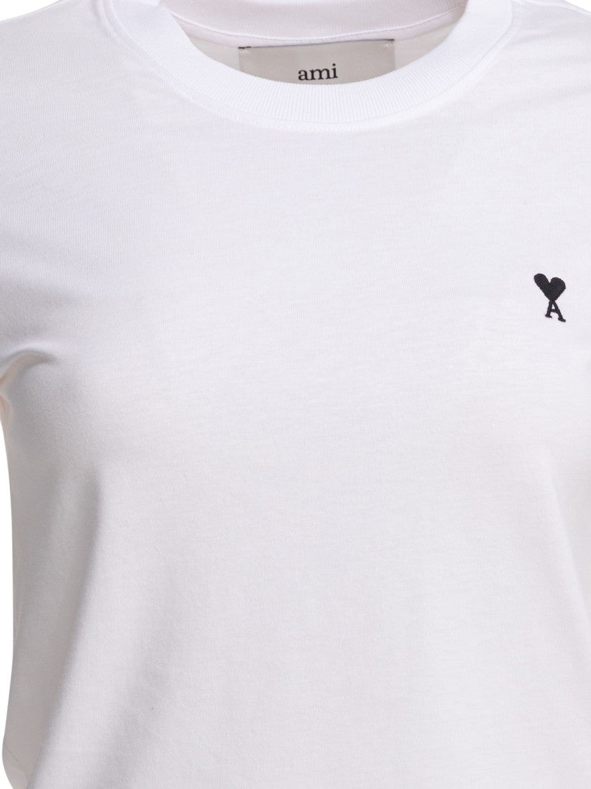 Ami Paris Minimalistic White T-Shirt With Subtle Logo Embroidery