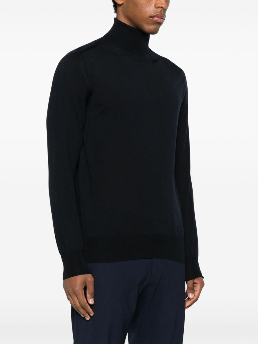 Fumagalli Fitted Black Turtleneck Sweater In Fine Merino Wool
