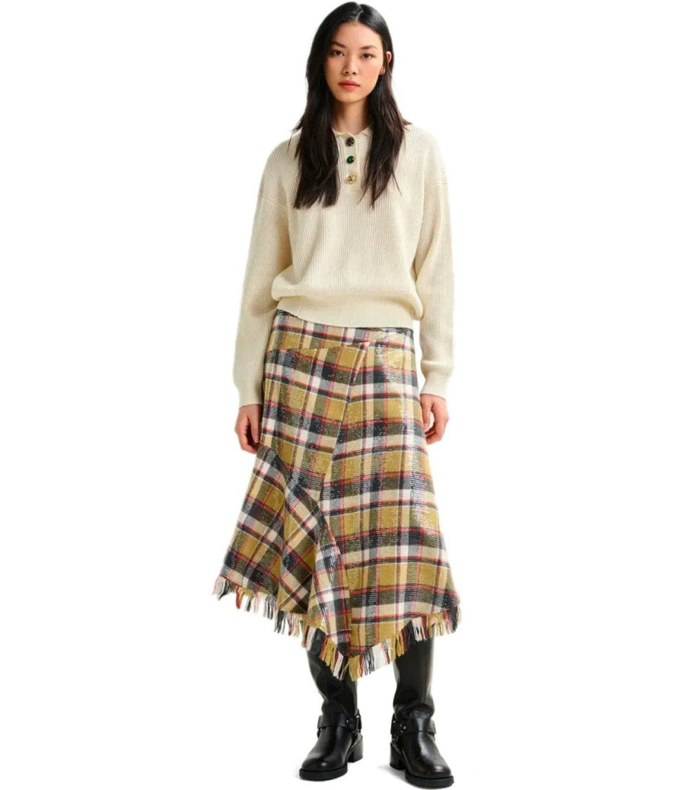 Essentiel Antwerp Iplaid Beige Midi Skirt