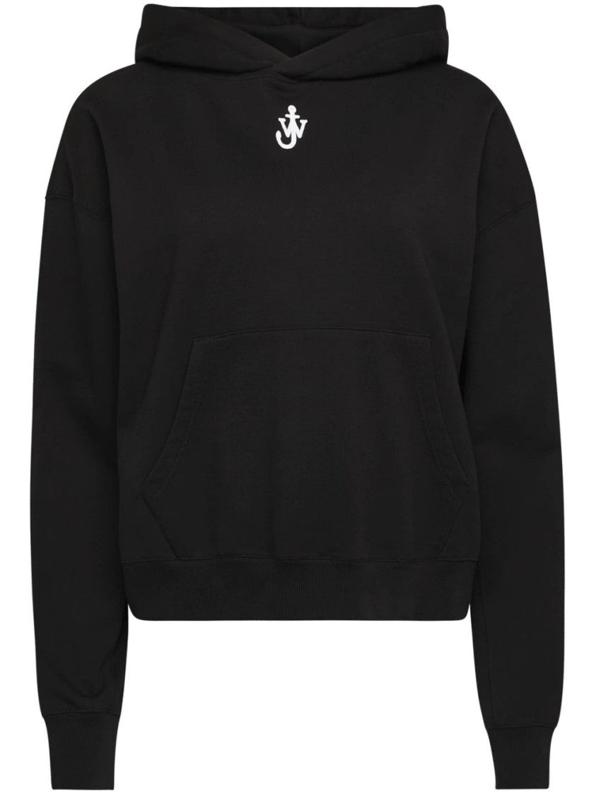 J. W. Anderson Cropped Black Hoodie With Subtle Branding And Relaxed Fit