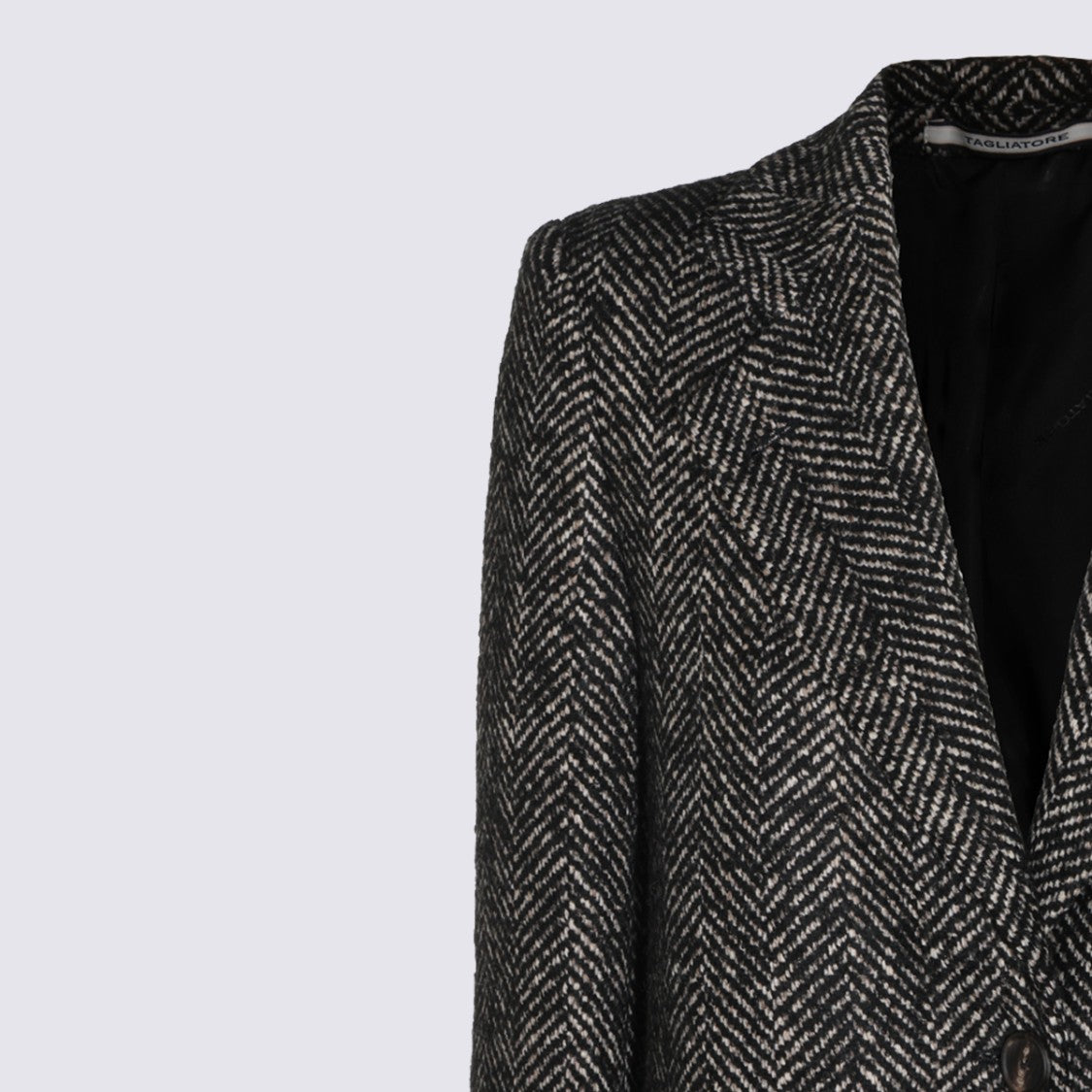 Tagliatore Herringbone Pattern Notched Lapel Tailored Long Coat
