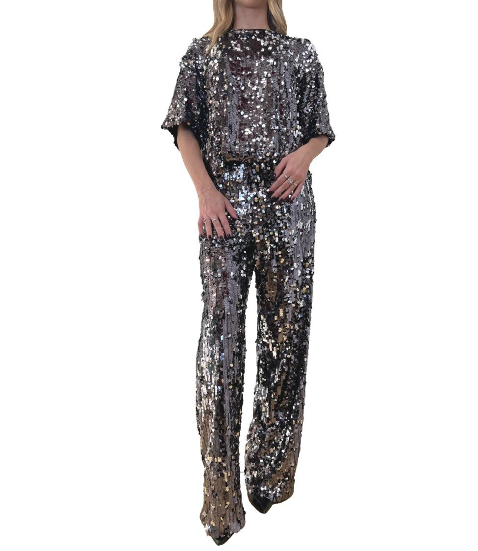 Max Mara High-Waisted Wide-Leg Pants With Iridescent Sequin Embellishments