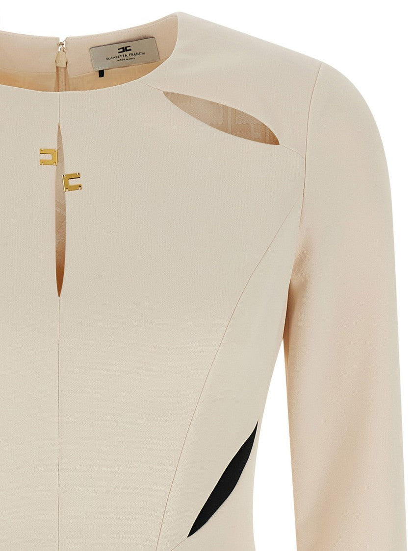 Elisabetta Franchi Cut-Out Mini Dress With Asymmetrical Logo And Contrast Patchwork