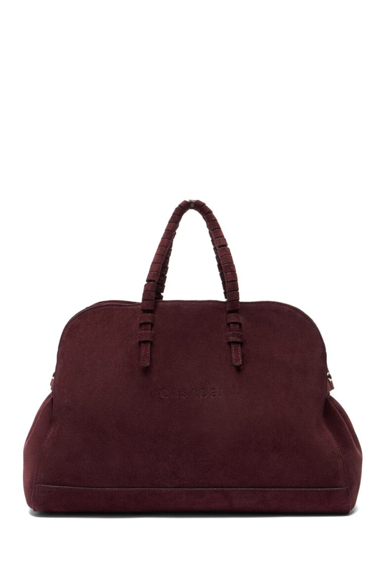 Casadei Burgundy Embossed Logo Adjustable Strap Suede Shoulder Bag