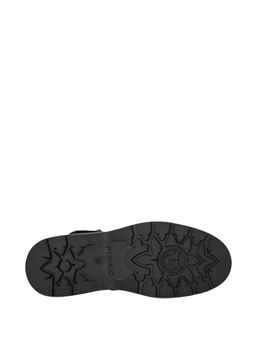 Pinko Ankle Boots With Silver Buckle And Sturdy Sole