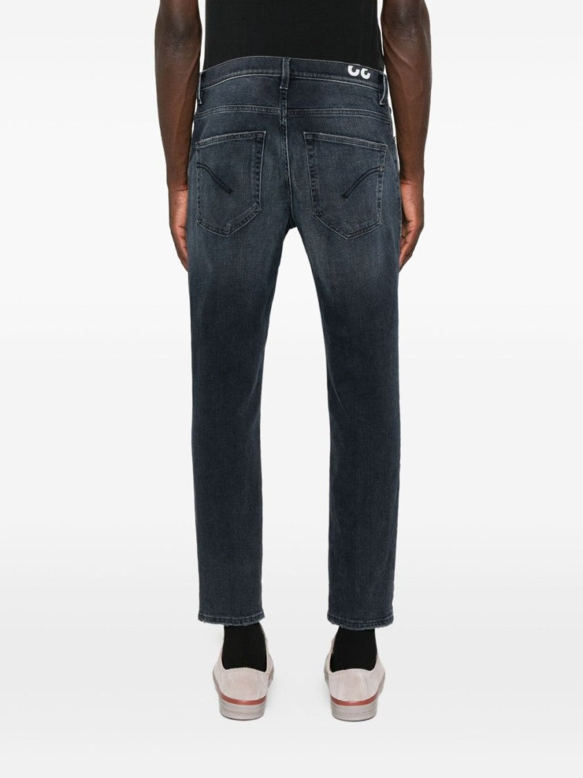 Dondup Dark Wash Distressed Denim Jeans With Tapered Leg