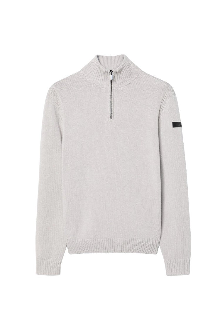 Rrd Light Grey Half-Zip Ribbed-Knit Sweater
