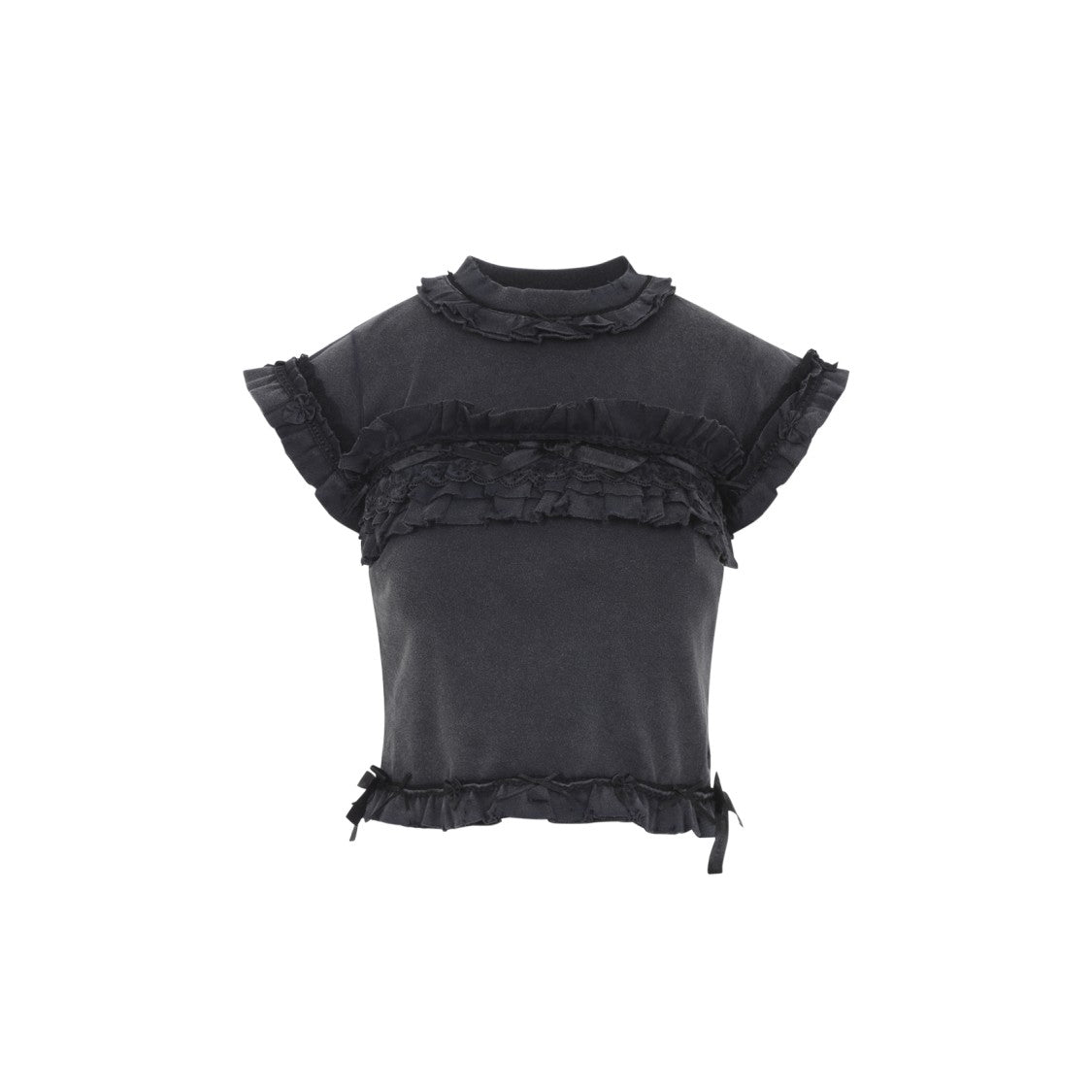 Balenciaga Washed Black Cotton Ruffle T-Shirt