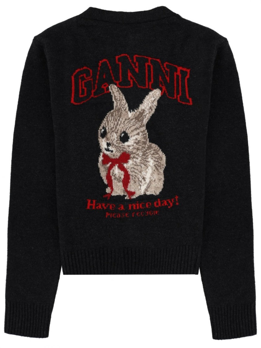 Ganni Graphics Bow Bunny Knit Cardigan