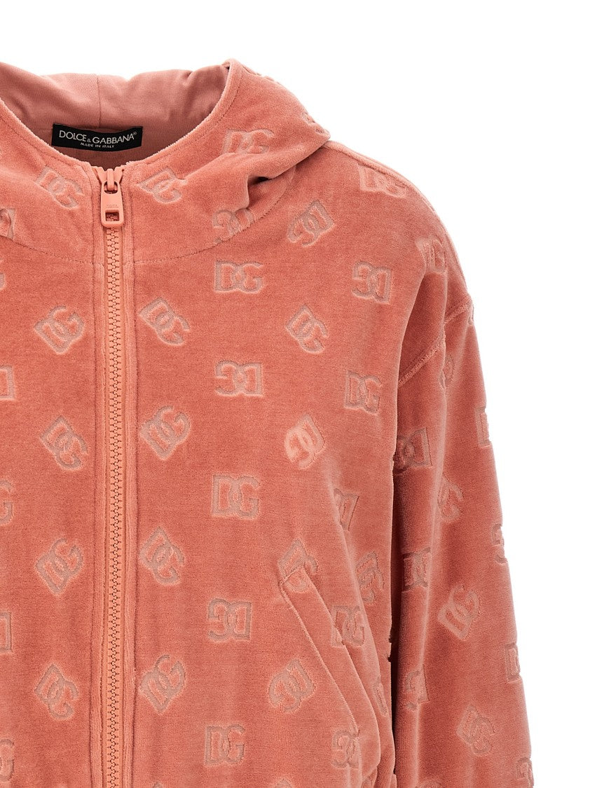 Dolce & Gabbana Chenille Hoodie With Dg Jacquard Logo