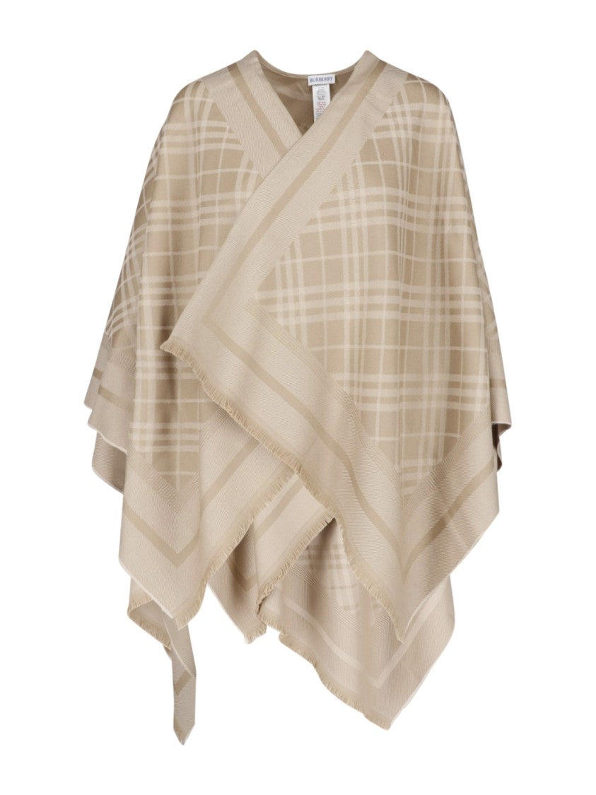 Burberry Beige Check Wool-Blend Cape