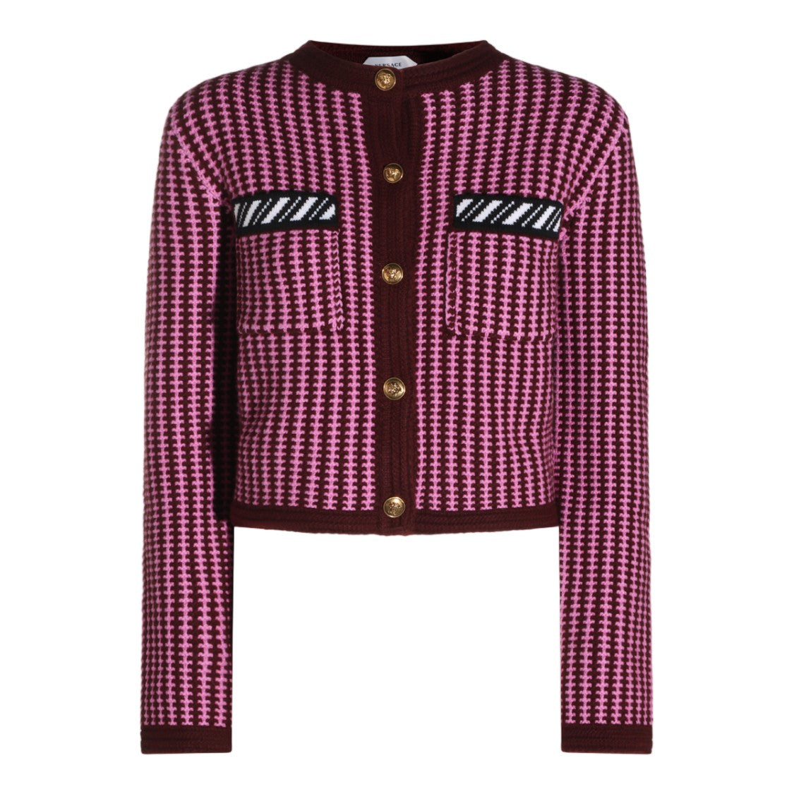 Versace Textured Knit Gold Button Cropped Sweater