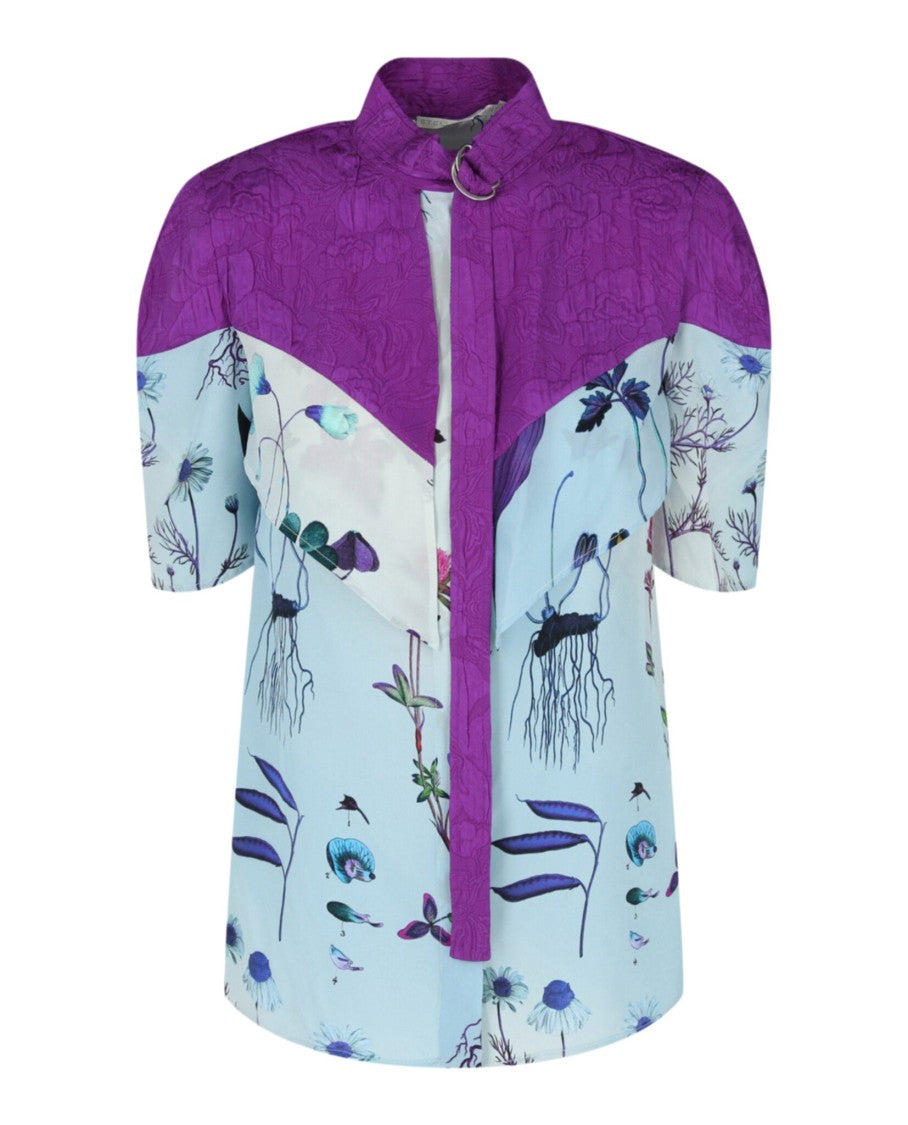 Stella Mccartney Floral Embossed Silk Blouse With Stand Collar