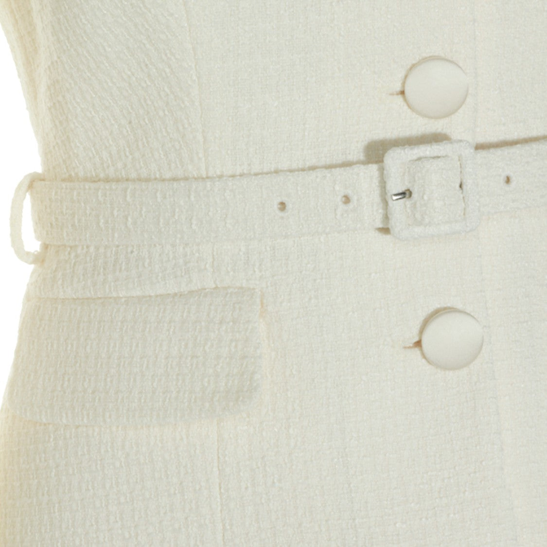 Self-Portrait Tailored Cream Midi Dress With Removable Belt And Lace Detailing
