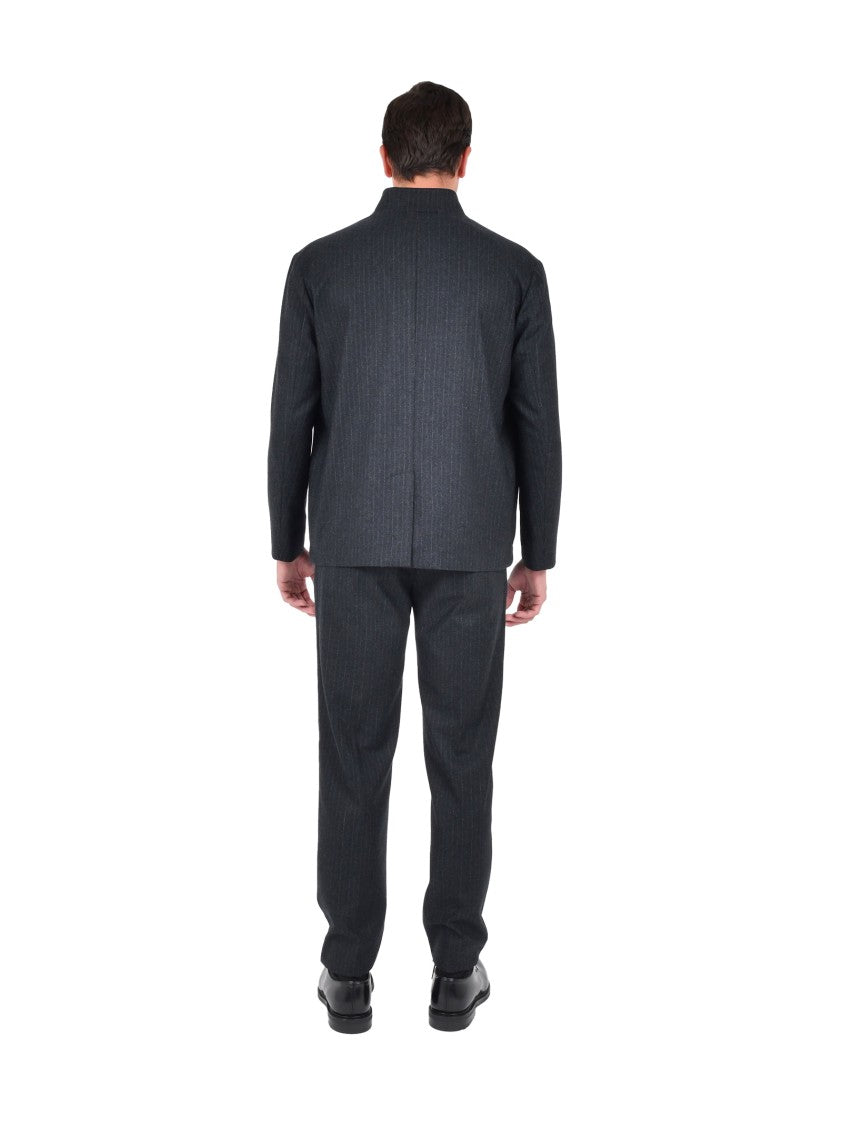 Boglioli Fluid Grey Pinstriped Jacket With Stand Collar