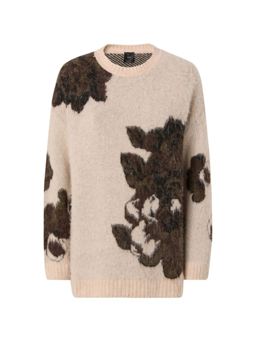 Pinko Floral Jacquard Oversized Wool Alpaca-Blend Sweater