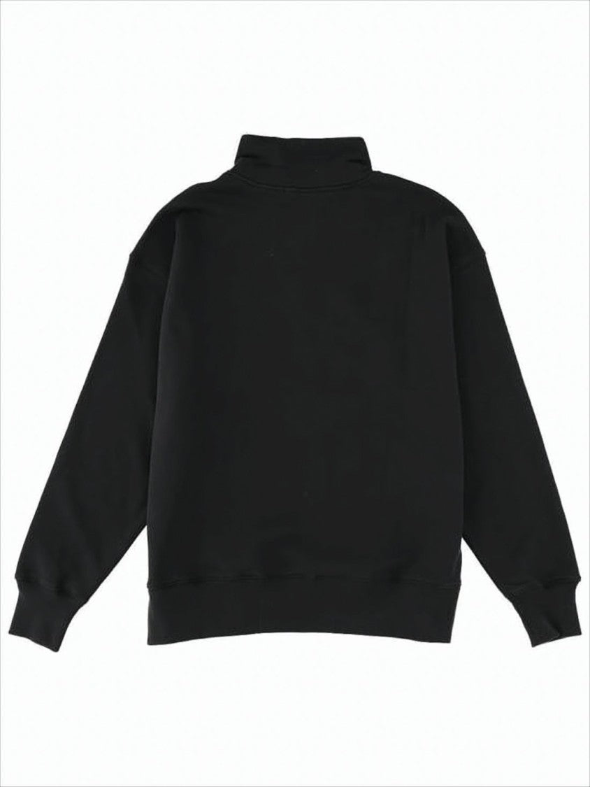 Msgm Black Long-Sleeve Half-Zip Pullover With Ribbed Details