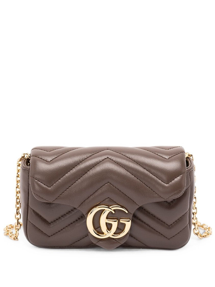 Gucci Brown Gold Logo Chain Strap Quilted Lamb Leather Shoulder Bag