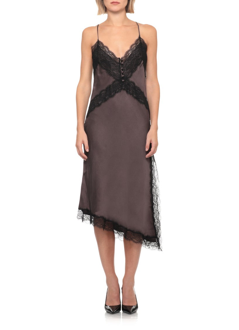 The Andamane Purple V-Neck Lace-Trim Midi Dress