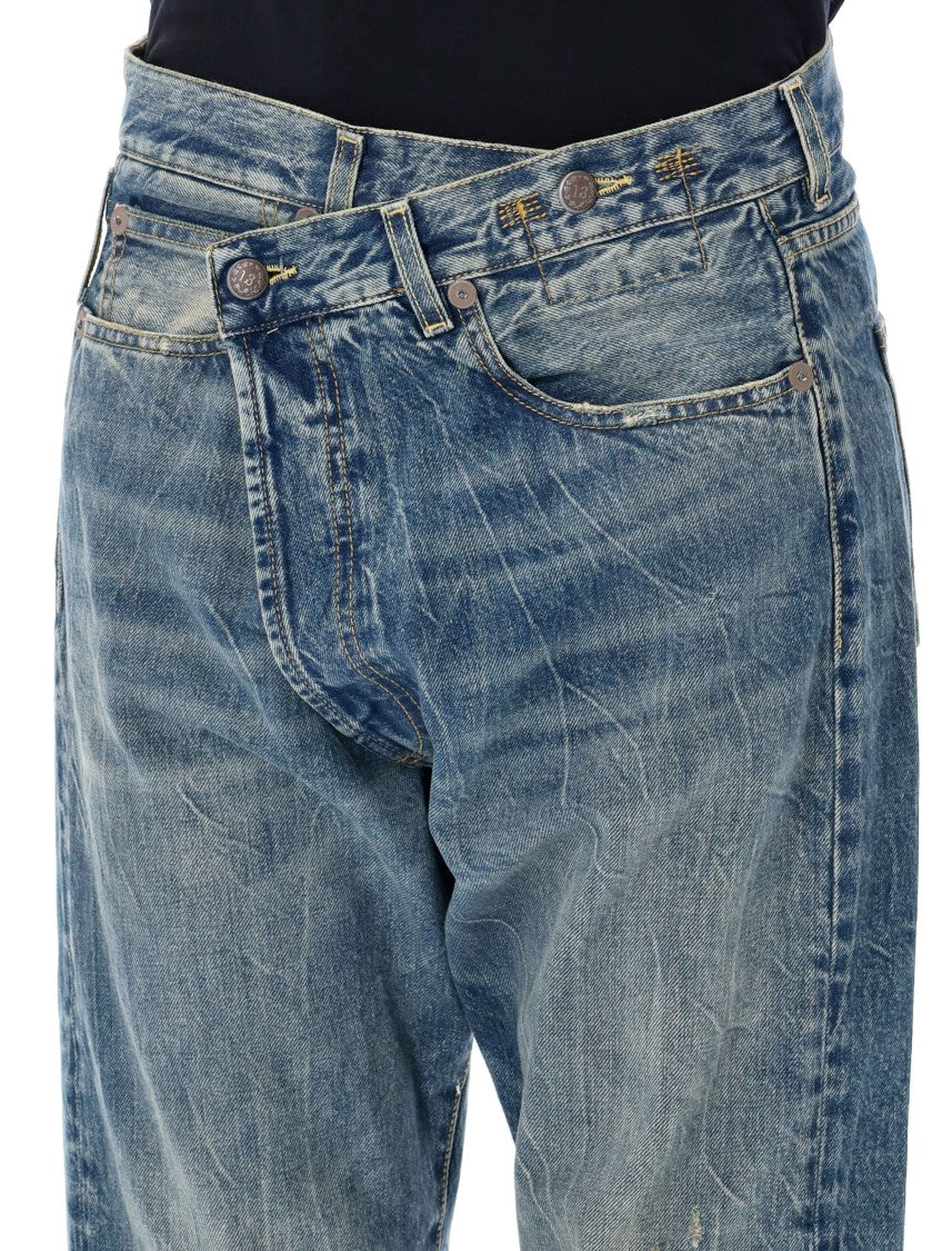 R13 Crossover Waist Distressed Jeans