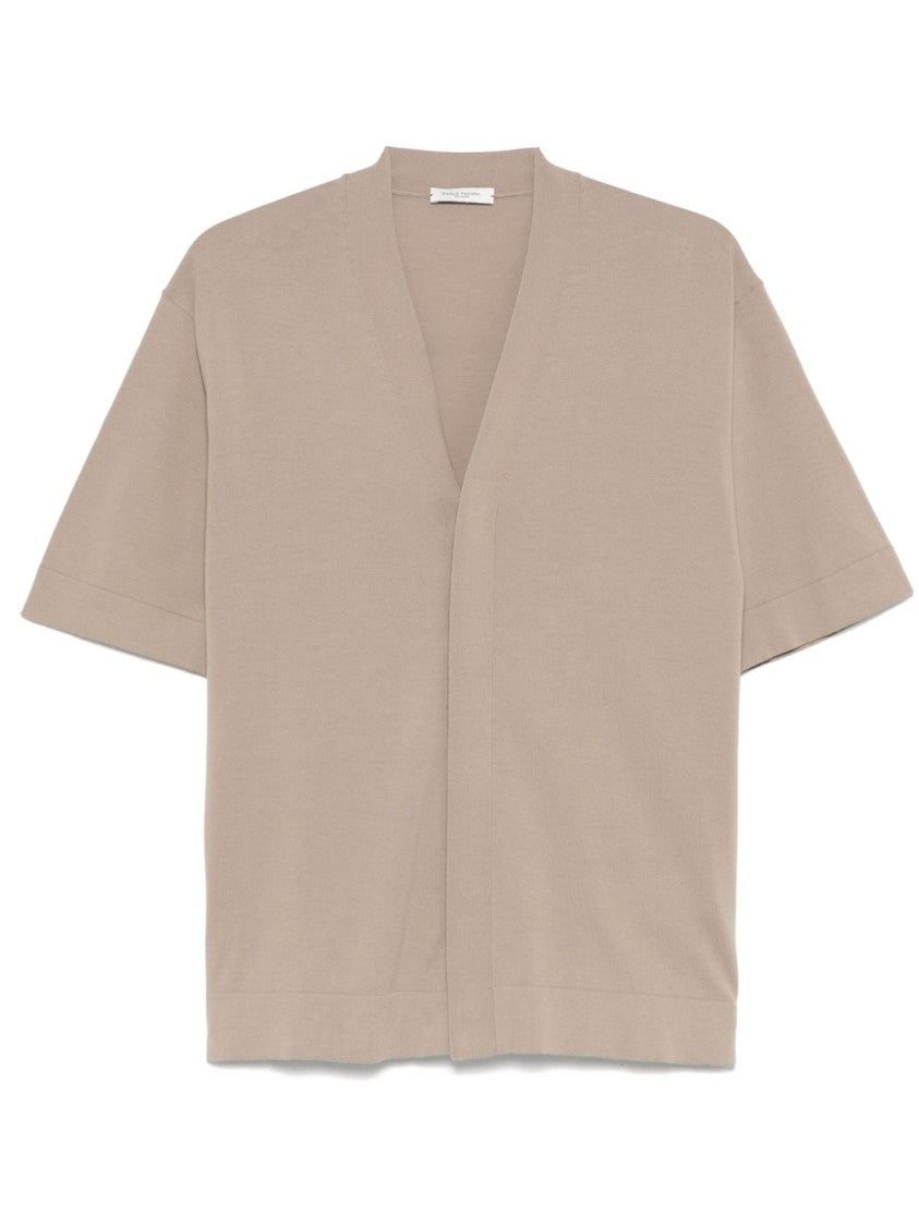 Paolo Pecora Short Sleeve V-Neck Cardigan In Extrafine Cotton