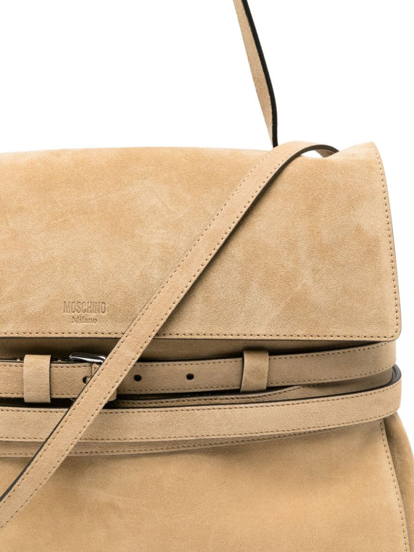 Moschino Beige Leather Suede Buckle Belt Bag