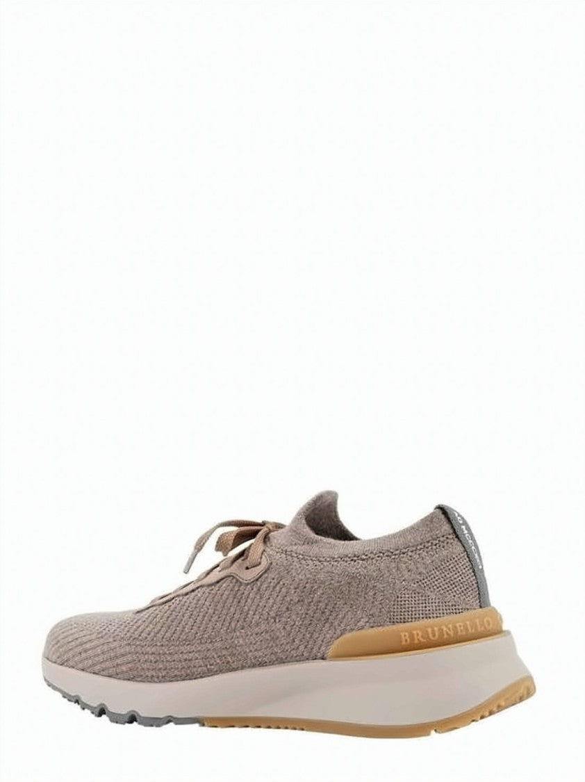 Brunello Cucinelli Knitted Wool Sneakers With Textured Pattern And Rubber Outsole