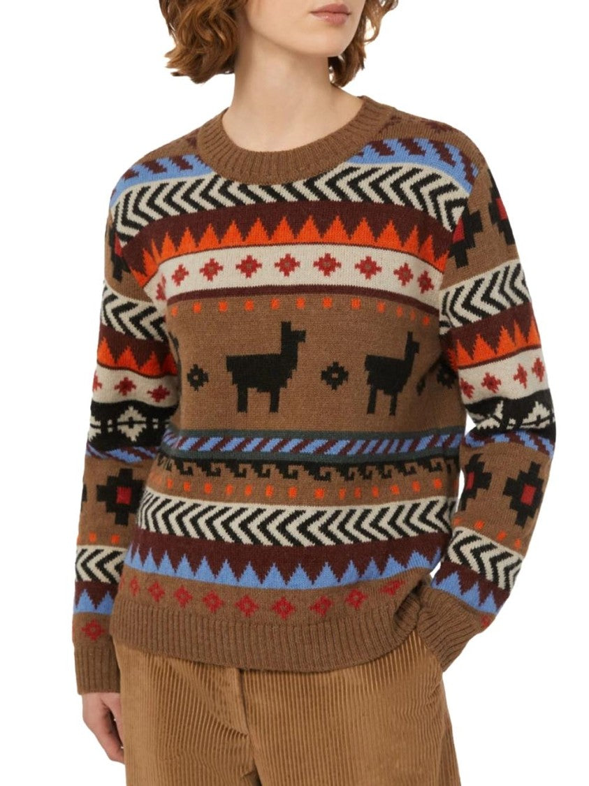 Max Mara Geometric Pattern Brown Knit Sweater