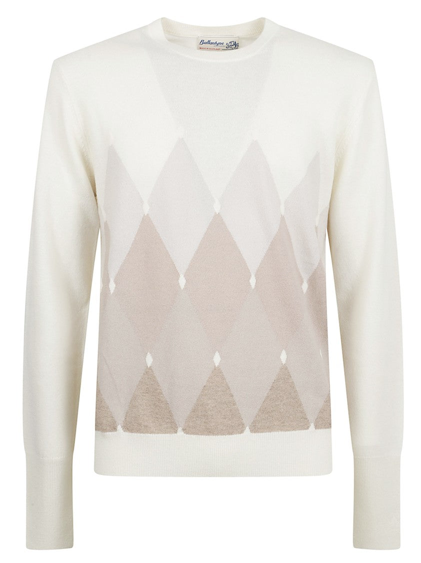 Ballantyne Classic Argyle Knit Sweater In Soft Neutrals