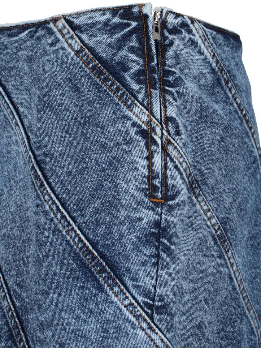 Alaïa Spiral Design Denim Midi Skirt With Hem