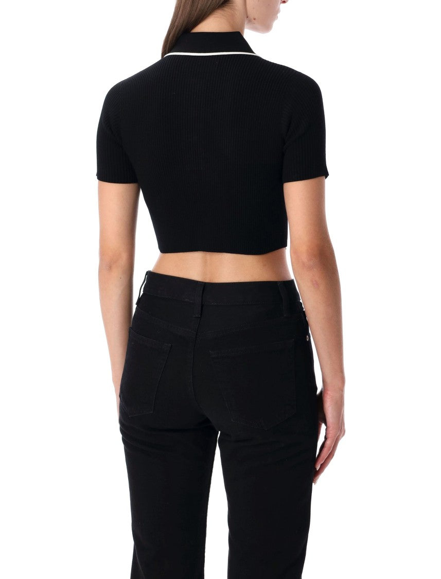 Amiri Cropped Black Polo Shirt With Ribbed Texture And Button Placket